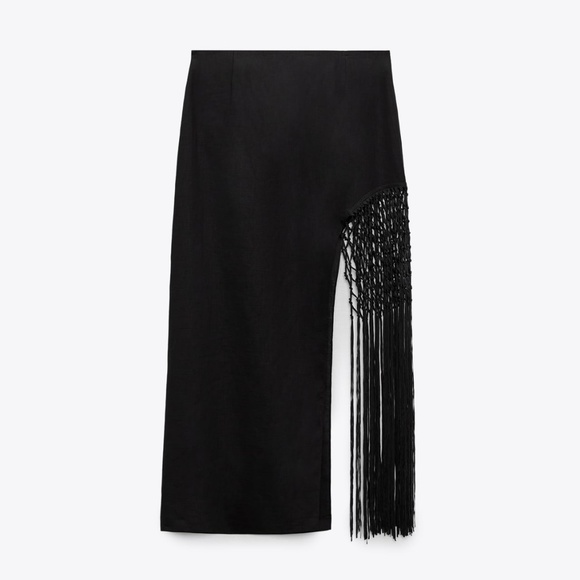 Zara limited edition linen fringe midi skirt you cannot miss - Picture 3 of 4
